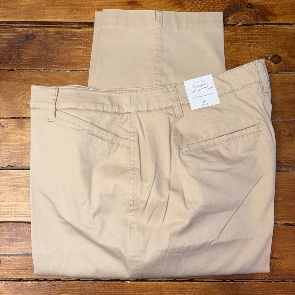 Talbots Stretch Cotton Chino Pants Womens 16 Tan Curvy Straight Leg NEW